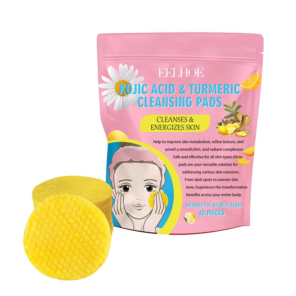 40/50Pcs Turmeric Kojic Acid Cleansing Pads Exfoliating Pads Facial Sponges for Cleansing Exfoliating Daily Cleansing Skin Care