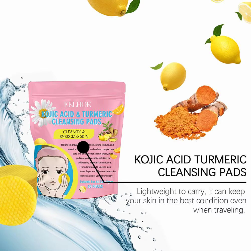 40/50Pcs Turmeric Kojic Acid Cleansing Pads Exfoliating Pads Facial Sponges for Cleansing Exfoliating Daily Cleansing Skin Care