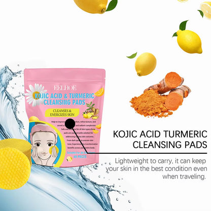 40/50Pcs Turmeric Kojic Acid Cleansing Pads Exfoliating Pads Facial Sponges for Cleansing Exfoliating Daily Cleansing Skin Care